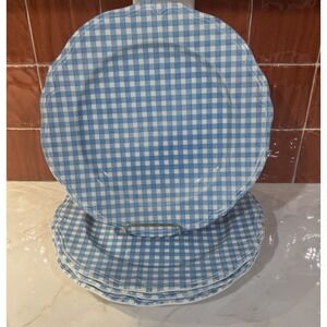 Linda Blue Gingham Ironstone Dinner Plates Set 4 Farmhouse Cottage Core Check
